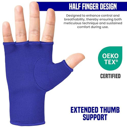 RDX Boxing Hand Wraps Inner Gloves Men Women, Half Finger Elasticated Bandages, Under Mitts Fist Protection, Muay Thai, Kickboxing, MMA, Martial Arts Speed Bag Punching Training - color: Blue White, size: Large