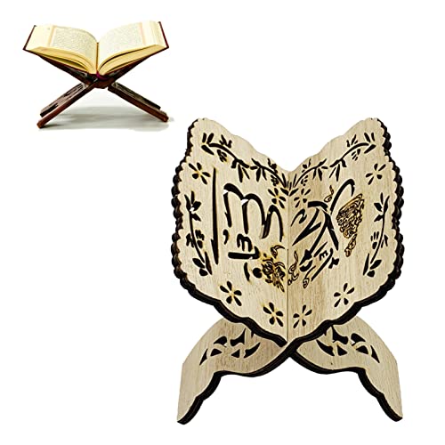 Muslim Book Holder, Wooden Book Holder, Quran Book Stand, Exquisite Engraving Beautiful Polished Folding Book Stand for Offices Living Rooms (Number 2 Standard) - size: Number 2 Standard