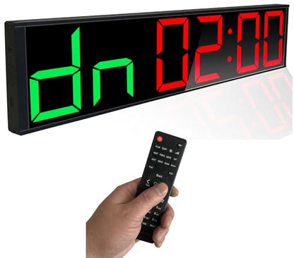 26'' Huge Home Gym Interval Workout Timer Clock, Digital Wall Clock with Seconds Countdown/up, Stopwatch, 8-Alarms, 7-Color Night Light for Tabata/HIIT/MIIT/EMOM/FGB/Boxing (Green-Red)