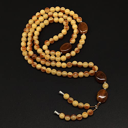 -8MM -99 Beads Necklace DHIKR TASBIH Collection- Imitation Acrylic Muslim Beads-Tesbih-Tasbih-Tasbeeh-Misbaha-Masbaha-Subha-Sebha (Honey-Cream-2) - color: Honey-Cream-2