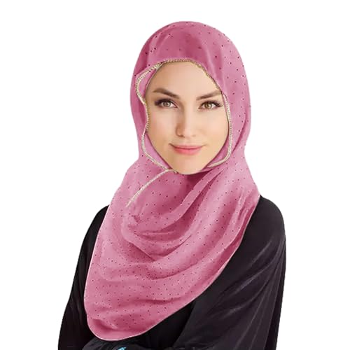 Hijab Scarf for Women Soft Chiffon Rhinestone Long Scarf Shawl Fashion Muslim Hijab Head Wrap Scarves - color: Deep Pink