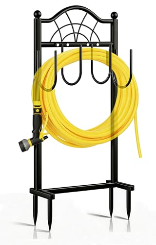 Hose Holder,100ft Capacity Garden Hose holder,Fence Style | Freestanding Water Hose Holder,Upgraded Garden Hose Reel With 4 Spikes,Portable and Mobile - style: Classic Fan Design
