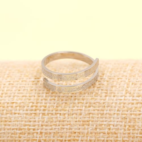 Ayatul Kursi Ring - Elegant Openable Ring for Women, Crafted from Durable Stainless Steel, Features Beautiful Arabic Calligraphy, Perfect for Muslim Women LCS-YA4978 - color: White