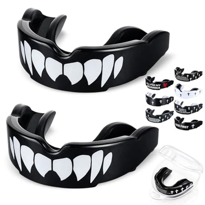 Yaomiao 2 Pcs Mouth Guards Christian Teeth Guards Sport Game Guard & Case Religious MouthGuard Soccer Football Basketball Baseball Wrestling Lacrosse Rugby Boxing Taekwondo - size: Adult, style: Black Fangs