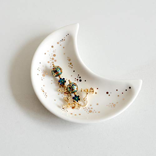 Small Moon Jewelry Dish Tray, White - color: White