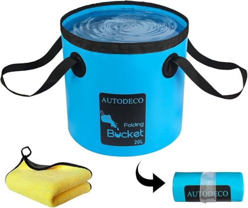 Collapsible Bucket 5 Gallon Container Folding Water Bucket Portable Wash Basin 20L - color: Blue