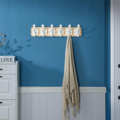 SKOLOO Coat Rack Wall Mount - Scandi-Style Wooden Carved-Block Coat Hook,Pack of 2, Wall Coat Hanger with 6 Hooks for Hanging Coats, Hats, Clothing, Scarfs, Natural & White - color: White on Natural