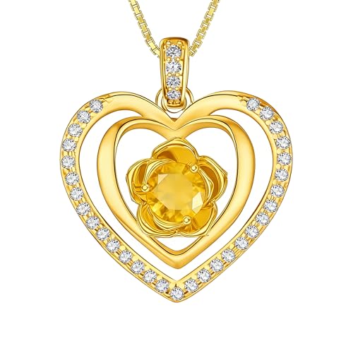 18K Yellow Gold Rose Birthstone Necklace 12 Months Rose Flower Birthstone Necklace Birthday Jewelry Gifts for Women Mom Her - color: 11-November