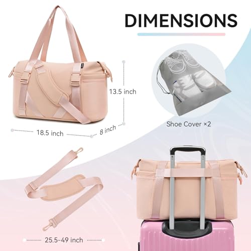MAXTOP Women's Gym Yoga Duffle Bag with Shoe Pouch,Multi-Purpose Overnight Travel Bag for Gym,Work, Dance, Sports - color: Pink