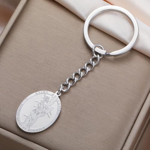 Dreamtimes St. Sebastian Medal Keychain for Men Women Stainless Steel Religious Saint Patron of Athletes Catholic Keychain - style: Hockey-s