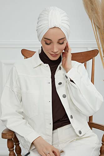 Aisha's Design Instant Turban Plain Cotton Scarf Head Wrap Lightweight Hat Bonnet Cap for Women - color: Ivory