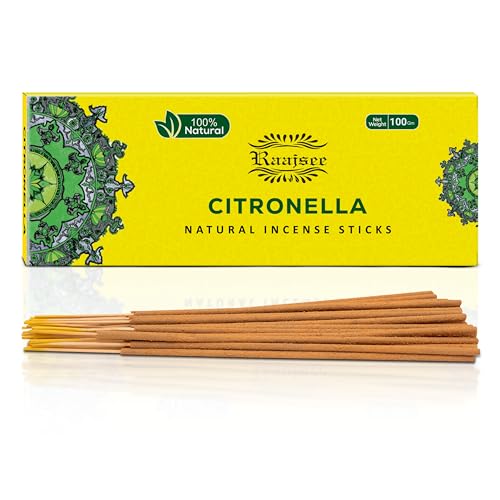Raajsee Citronella Incense Sticks 100 gm Pack-100% Pure Organic Natural Hand Rolled Free from Chemicals-Perfect for Church,Aromatherapy,Relaxation,Meditation,Positivity & Sensual Therapy - color: Citronella