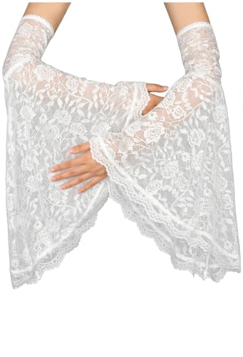 L'VOW Women's 1 Pair Gothic Black Lace Sleeves Witch Gloves Victorian Lace Arm Sleeve Vampire Accessory - color: White