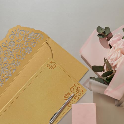 WorldBazaar 24PCS Gold Glitter Money Envelopes for Cash - size: 6.8 inches by 3.3 inches