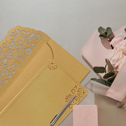 WorldBazaar 24PCS Gold Glitter Money Envelopes for Cash - size: 6.8 inches by 3.3 inches