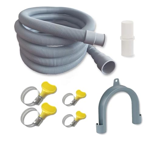 10ft Washing Machine Drain Hose Extension Kit | Universal for Washer, Dishwasher & Dehumidifier, 7-Piece Set with U-Bracket, 4 Clamps & Adapter - size: 10Feet
