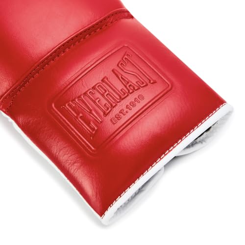 Everlast Powerlock OG Pro Boxing Gloves | Lace Up Fight Gloves - color: Red/White, size: 10oz