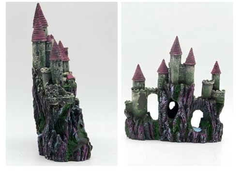 Aquarium Castle Decoration, Pink Tower, Resin Fish Tank Decoration, Medieval Style Landscape Decoration, Fish Tank Landscaping, Aquarium Accessories, 9.3 x 8.9 x 3.5 inches
