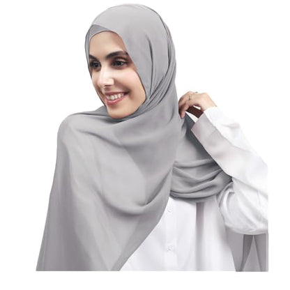 Instant Chiffon Hijab Set 3-in-1 Hijabs Scarf with Built-in Magnets and Undercap Head Wraps with Modal Cap - color: Light Gray 17#