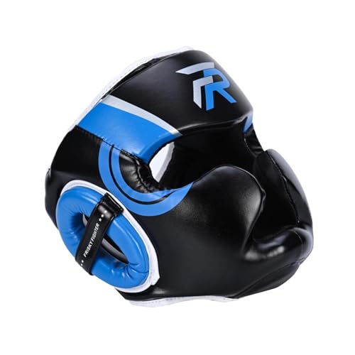 Boxing Headgear Forehead and Ear Protection Thickened Gear Full Face Protection for Training Muay Thai Men Women - color: Blue Large