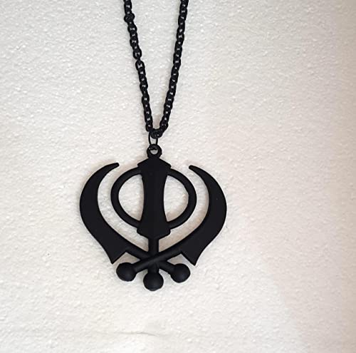 BEXCO Sikh Khanda Metal Car Hanging Show Peice - 8cm with Metal thread-16cm .(Metal, Black) - color: Black, size: 8 cm