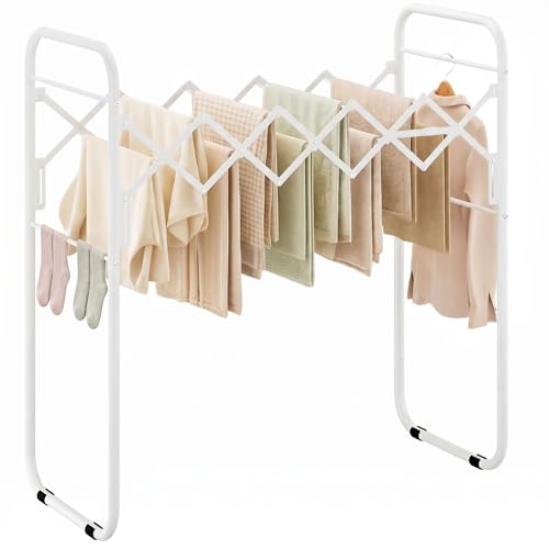 STORAGE MANIAC Clothes Drying Rack Foldable for Indoor Outdoor Use, White | 13 Drying Rails Accordion | Antirust Metal Free-Standing Laundry Drying Rack for Clothing Towels | 16.9"D x 36.4"W x 38.2"H