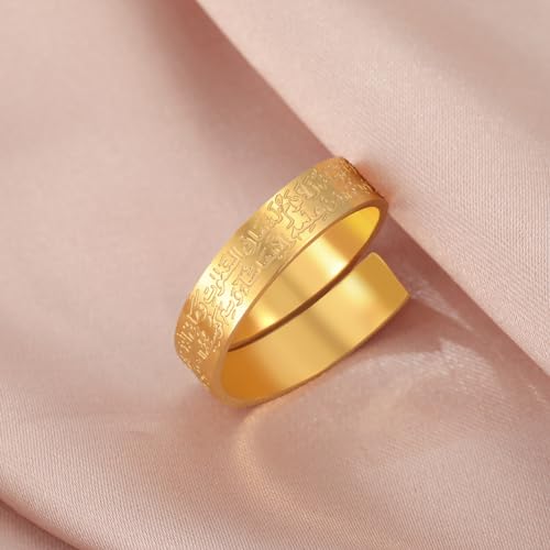 LIKGREAT Ayatul Kursi Adjustable Ring Stainless Steel Islamic Quran Verse Ring Muslim Faith Protection Arabic Calligraphy Jewelry for Eid Ramadan - color: Gold