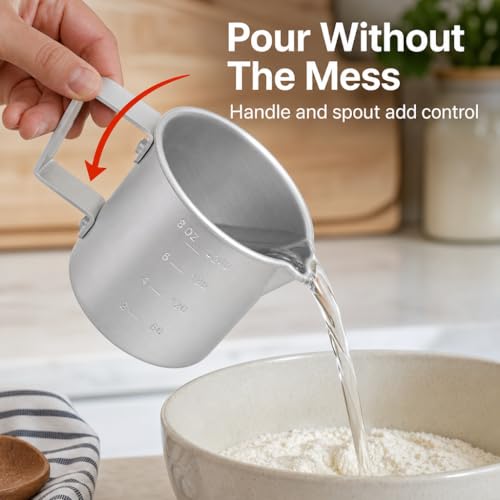 Better Houseware Measuring Cup, 8 oz Metal Measuring Cup with Handle and Pour Lip for liquid with Easy-Read Markings for Cooking and Baking, Kitchen Essential Aluminium - color: Silver