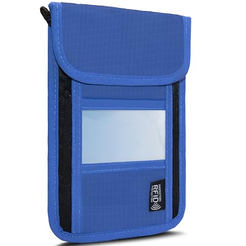 Travel Neck Wallet with RFID Blocking – Passport Holder Organizer Neck Pouch – Portable Easy to Conceal Travel Pouch (PVC Blue) - color: PVC Blue