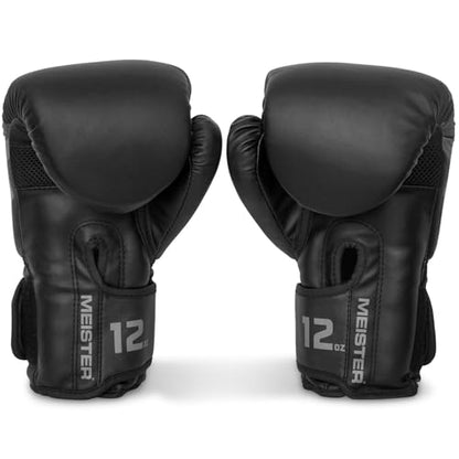 Meister [Critical] Boxing Gloves - Ergonomic High-Density Training Gloves | Pre-curved hand cage fits on day one, triple-layer impact foam, wide full-length wrist strap, matte EcoHide leather - style: 12 Ounce Gloves - Matte Black
