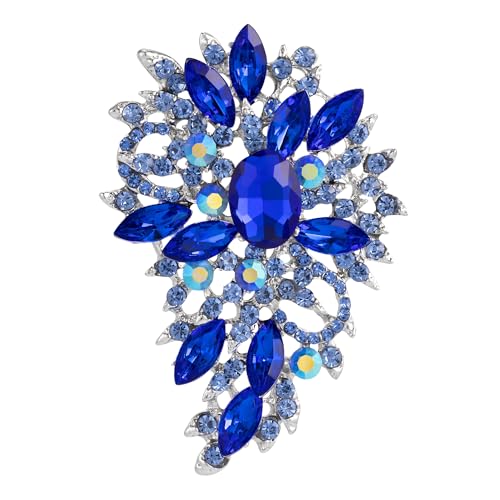 SELOVO Women's Rhinestone Crystal Wedding Flower Leaf Sparkle Brooch Pin - color: Blue