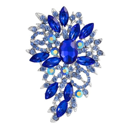SELOVO Women's Rhinestone Crystal Wedding Flower Leaf Sparkle Brooch Pin - color: Blue