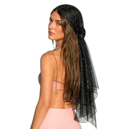 Sequin Scarf for Women Lightweight Mesh Shawl Wrap Bandana Hijab Headscarf for Summer Evening Dress - color: Black