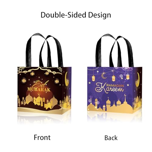 LOONELO Ramadan Mubarak Gift Bags with Handle, 8pcs Eid Mubarak Non-Woven Favor Tote Bags for Goodie, Biscuit, Muslim Reusable Candy for Ramadan Kareem Hajj Festival Wedding Party Decorations
