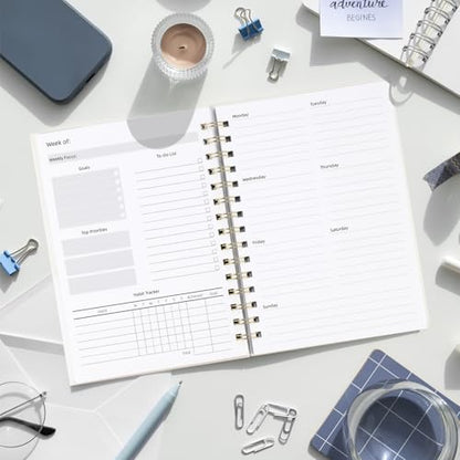 LONLAT Undated Weekly and Monthly Planner Spiral Bound- Weekly Goals Notebook, To Do List, Habit Tracker Journal, Academic, Aesthetic, Stylish School or Office Supplies (6.1" x 8.4" - Cream) - color: Cream