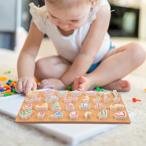Ipetboom 1 Set Wooden Arabic Alphabet Puzzle Board Numbers Letters Jigsaw