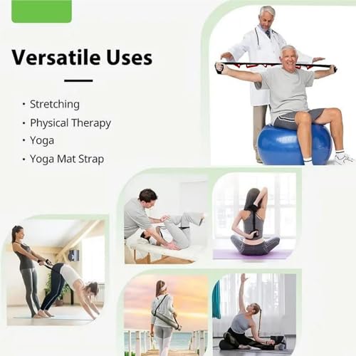 10 Loops Stretching Strap Yoga Strap for Home Workout, Exercise, Pilates and Gymnastics, Non-Elastic Stretch Bands for Women & Men - color: Black+Red