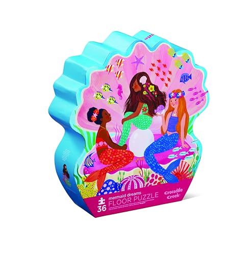 Crocodile Creek 36-Piece Jigsaw Floor Puzzle - Fun Floor Puzzles for Kids Ages 3-5 - Heavy-Duty Shaped Box for Storage - Mermaid Dreams - 24" W x 18" H Finished - color: Mermaid Dreams