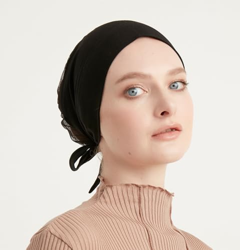 Modefa Premium Underscarf | Islamic Women's Hijab Bonnet Cap for Muslim Woman | Cotton Tie Back Airy - color: Black