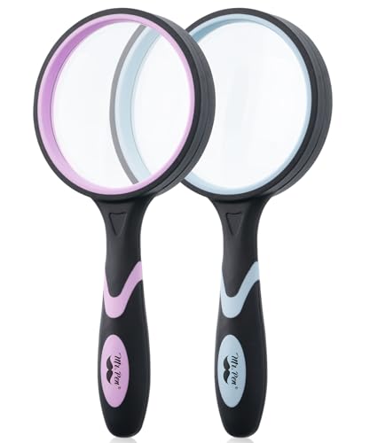 Mr. Pen- Magnifying Glass, 2 Pack, 10X Magnifier, 75mm Glass Lens | Magnifier for Reading for Close Work, Non-Slip Handheld Reading Magnifier for Kids and Seniors, Nature Exploration - color: Pastel, size: 10X Magnifier
