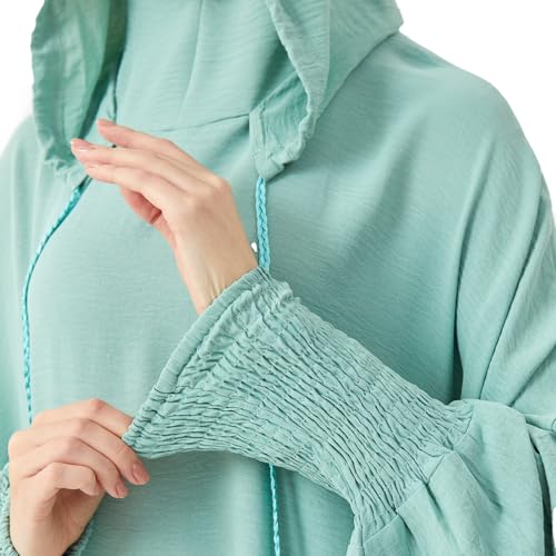 Abaya Muslim Dress Women Prayer Dress Long Sleeve Hooded Loose Maxi Dress Arabian Dubai Islamic Clothes - color: Celadon