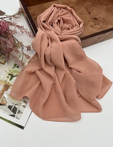 Hijab for Women Premium Chiffon Hijab Rhinestone Hijab Scraf for Women Muslim - color: Rose Bud