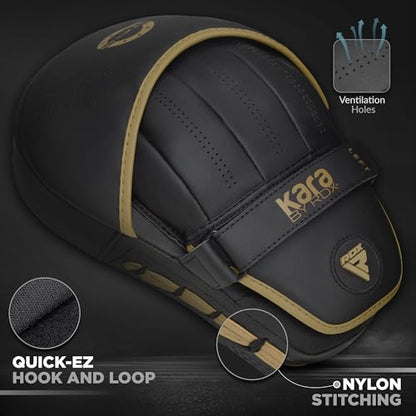 RDX Boxing Pads and Bag Gloves Set, Maya Hide Leather Kara Hook and Jab Training Pads, Curved Focus Mitts for MMA, Muay Thai, Kickboxing Coaching, Martial Arts, Punching Hand Target Strike Shield - color: GOLDEN