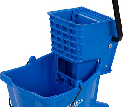 Carlisle FoodService Products 26 Qt Mop Bucket with Side Wringer, Blue | 18.5 x 16.5 x 16.5 in, 34.25-in Handle Height, Polypropylene, 50,000-Cycle Wringer, Non-Marking Casters, Assembly Required - color: Blue