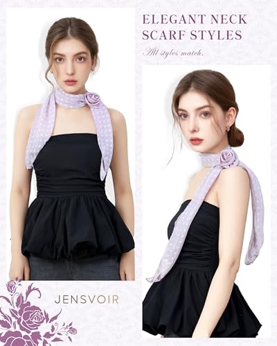 Chiffon Scarf for Women, Removable Flower Neck Scarf Light Soft Fashion Rose Scarves Versatile Headband or Hair Band - color: Blush Dot