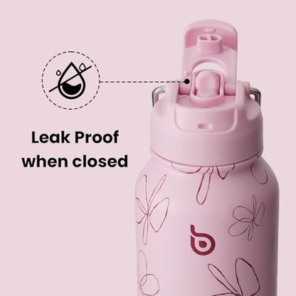 BOTTLE BOTTLE 32oz Insulated Water Bottle with Pill Box | Stainless Steel,Sport Water Bottle, with Straw Dual-use Lid and Pill Box, Design for Gym - color: pink flower