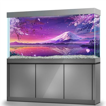 Aquarium Background Stickers - Japan Cherry Blossoms Peak Self-Adhesive Fish Tank Reptile Terrarium Decor Poster (80 x 40 cm / (31.4 x 15.7 inches)) - size: 80 x 40 cm / (31.4 x 15.7 inches)