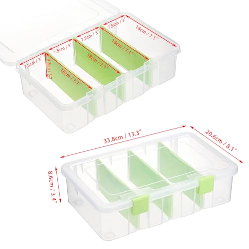 BTSKY Clear Plastic Dividing Storage Box with 4 Compartments Sewing Box | 13.3x8.1x3.4 Inches Adjustable Storage Bin with Lid Plastic Craft Storage Container Multipurpose Art Supply Organizer Green - size: 13.3x8.1x3.4 Inches-Green