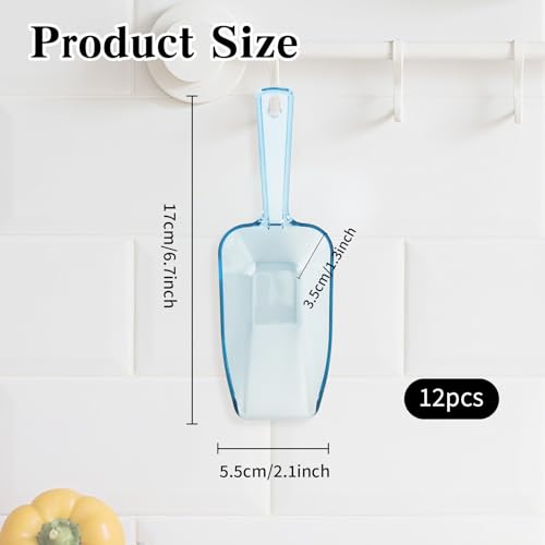 12 Pcs Blue Plastic Ice Scoop, Medium Multi Purpose Plastic Ice Scoop Sets, Ices Cube Scoops for Freezer Ices Machine Dry Goods Canisters Candy Buffet Kitchen Food Coffee Wedding Desserts（6.7 Inch） - color: Blue
