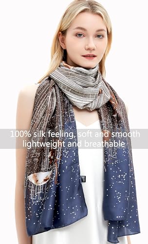 Women Silk Scarves Long Satin Lightweight Outdoor Shawl Wraps Printed Head Scarf 70''X35'' - color: 106-blue